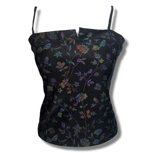 Vtg 90s Rainbow Metallic Floral Print Cropped Cami